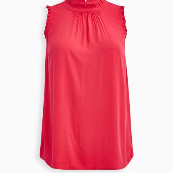 Torrid Bright Berry Twill Ruffle Mock Neck Sleeveless Top Size 1X - Picture 11 of 11